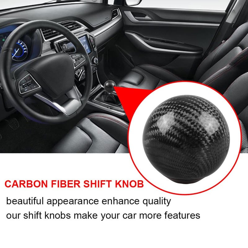 RYANSTAR RACING RYANSTAR Carbon Fiber Shift Knob Gear Shifter Knobs with 3 Adapters Round Ball Stick Shifter Level Black - Image 2